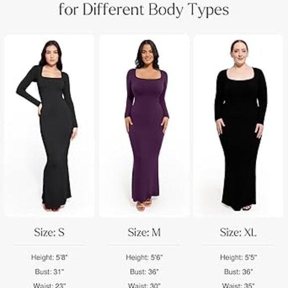 Popilush Shapewear Square Neck Long Sleeve Slimming Modal Maxi Dress (Red) - Picture 5 of 5